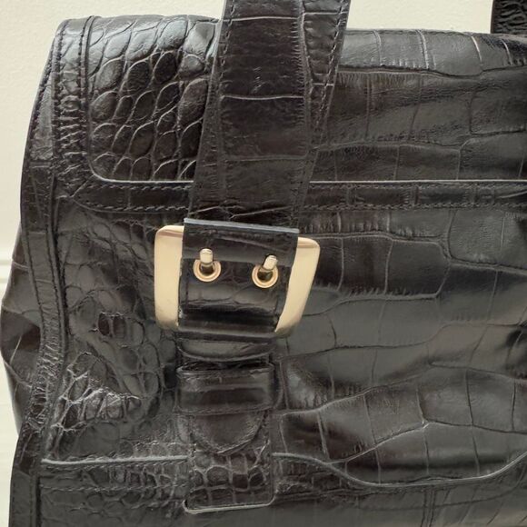 Maxx New York Black Croc-embossed Cowhide Leather Handbag - Picture 5 of 12